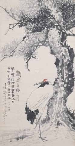 曹緯初，松鶴圖，生宣紙，1972年，70x135cm(曹天韻收藏)