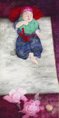 10張美榆〈娃娃的吉祥花〉縱138cm ×  橫69cm