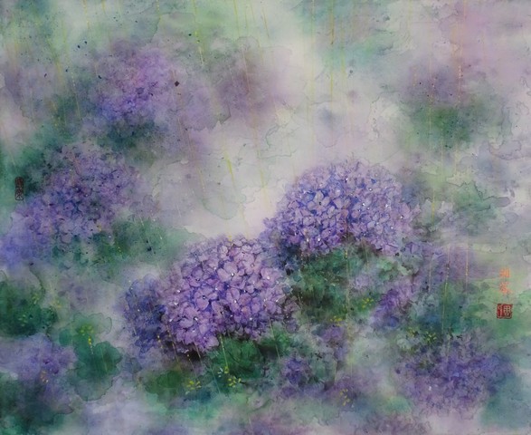 周湘苓，花雨，15F，畫布 壓克力，65x53cm，2019