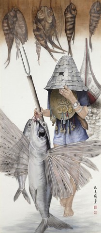 11張美榆〈飛魚之鄉〉縱103cm × 橫45cm