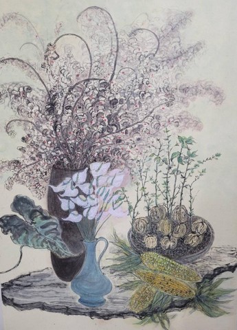 鄧靜華 春之頌Song of spring 2021 H203xW87cm  水墨 Ink wash painting