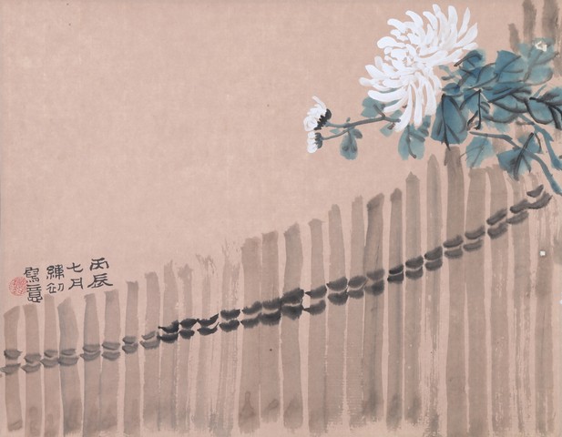 曹緯初，白菊花，1976年，35×45cm (曹天啟收藏)