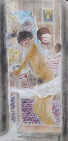 陳德 《強笑顏》水墨 90X180cm 2022