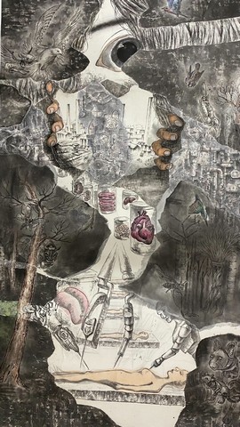 朱宜萱 《諾亞的人工智慧手術》水墨 90X180cm 2021 